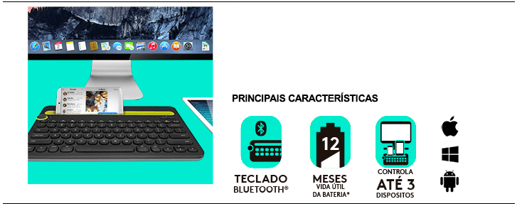 Teclado Sem Fio Logitech K480, Bluetooth, Multi-Device, US, Cinza - 920-006348
